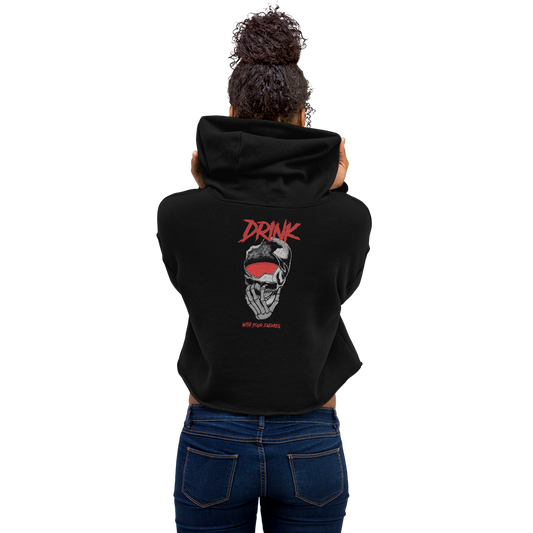 Womens- Drink with your Enemies- Crop Hoodie Black